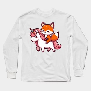 Cute fox ride Unicorn Long Sleeve T-Shirt